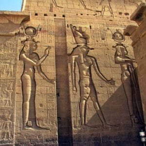 Aswan, Egypt. Relief at Isis Temple. The left Lady seems to be