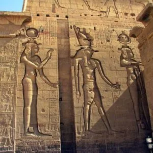 Aswan, Egypt. Relief at Isis Temple. The left Lady seems to be